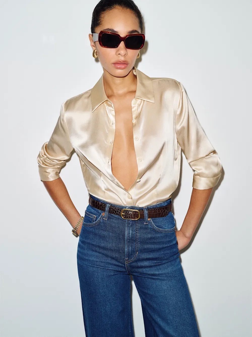 Reformation Raya Fitted Silk Shirt